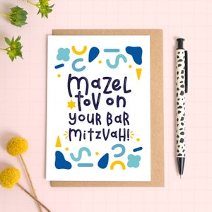 Mazel Tov sur votre carte de Bar Mitzvah - Félicitations - Devenir majeur - Carte de célébration juive - Bar Mitzvah moderne