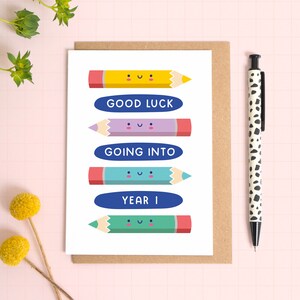 Carte Bonne chance pour la rentrée - Carte souvenir de l'année scolaire - Carte Rentrée scolaire - Début de la classe de 1ère année - 1er jour de la rentrée