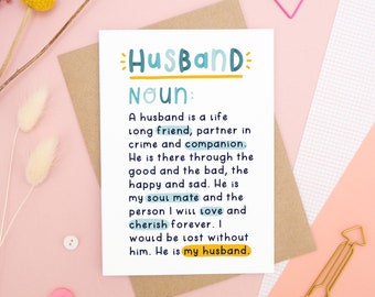 Husband Definition Anniversary Card - Valentine's Card - Heartfelt Card for Husband