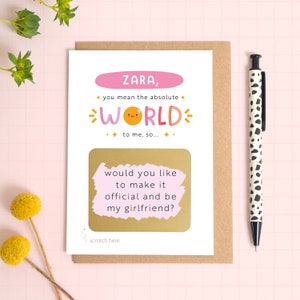 Carte à gratter et révéler Be My Girlfriend - Tu représentes le monde pour moi - Carte à gratter partenaire personnalisée - Carte officielle Make it