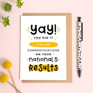 Carte personnalisée des résultats de l'examen National 5 - Félicitations à l'examen - Résultats du fils National 5 - Résultats de la fille National 5