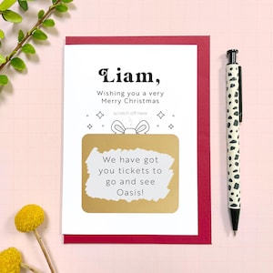 Carte à gratter cadeau de Noël personnalisée - Carte cadeau à gratter et révéler - Carte de Noël surprise - Cadeau des fêtes - Billets de concert
