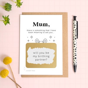 Carte à gratter Serez-vous mon partenaire de naissance - Carte de questions personnalisée à gratter pour révéler - Carte de partenaire de naissance - Aide au travail - Doula