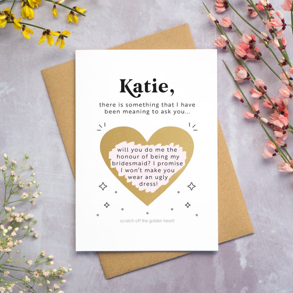 Personalised Scratch To Reveal Question Card - Will you be my Bridesmaid - Proposal card - Will you move in with me? - Be my Godmother?