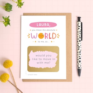 Carte à gratter Veux-tu emménager avec moi - Tu représentes le monde pour moi - Partenaire personnalisé à gratter et révéler - Make it Official Card