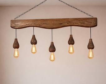 Plafonnier rustique en bois fait main, lustre pour table à manger et îlot de cuisine, style campagnard