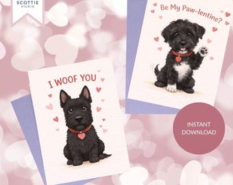 Paquete imprimible de Feliz San Valentín: 6 tarjetas para cachorros, descarga instantánea para amantes de los perros.