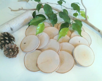 3" Natural White birch tree slices - holiday ornaments -  Rustic wedding decor - DIY projects- Save the date - Name tags - Wood tree slices