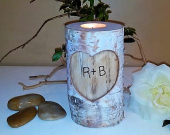 Birch log candle holder - Valentine's day candle - Mothers day candle - Heart birch candle- Wedding candle - Anniversary candle