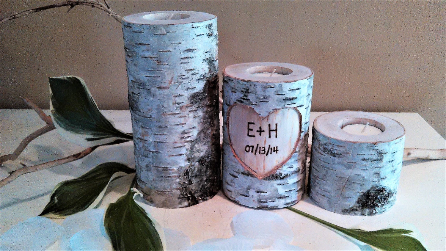 Birch Tree Candle Set Birch Log Candles Wedding Candles Etsy