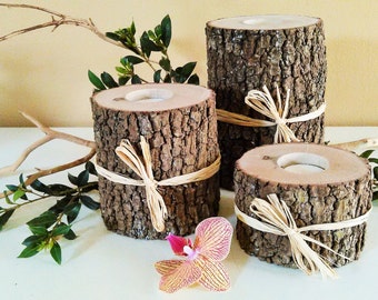 3 Tree branch candles, Tree log candles, Oak tree candles, Rustic wedding candles, Wood candles, Reclaimed wood candles, Wedding centerpiece