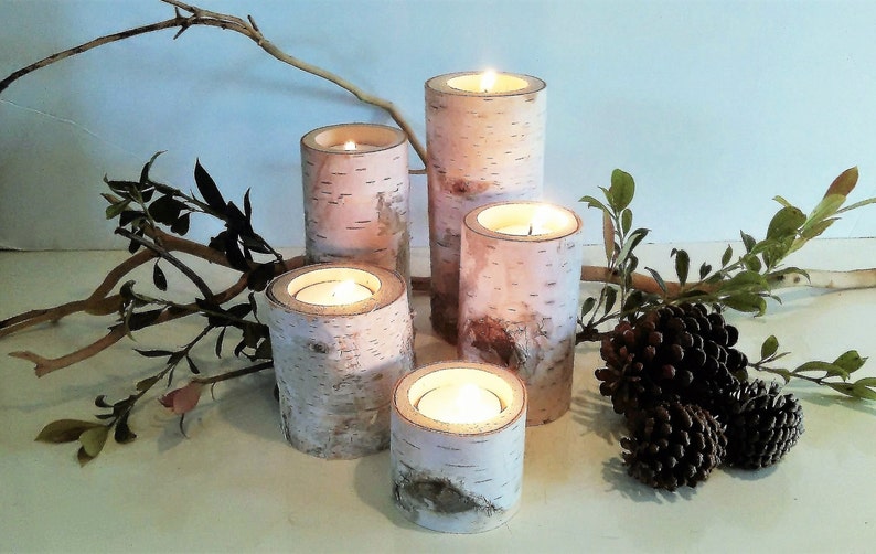 5 Birch Tree Branch Candle Holders Holiday Candles Rustic Etsy