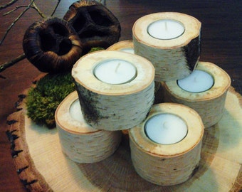 Birch candleholders , Tree branch candles, wedding candles, Rustic wedding decor, white candles, birch logs, Home decor