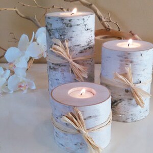 3 Birch tree branch Candle holders, White birch candles, Birch candle set Rustic weddings Holiday candles white candles image 2