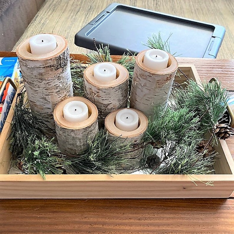 5 Birch Tree Branch Candle Holders Holiday Candles Rustic Etsy