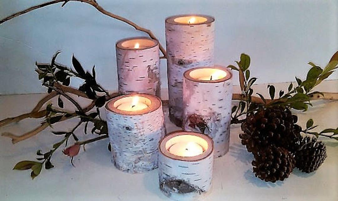 5 Birch Tree Branch Candle Holders Holiday Candles Rustic Wedding
