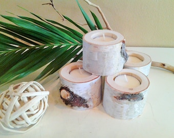 Small Birch Tree branch candles - White birch candle set - Rustic wedding - Wood tree branch candles - Birch tree logs - Home decor