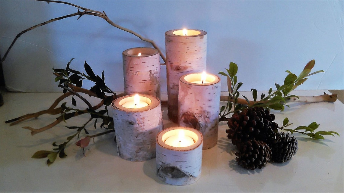 5 Birch Tree branch candle holders Rustic wedding candles Etsy