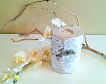 Birch tree candleholder, Birch log candleholder, white candleholder, Birch wedding candles, Holiday candles , Thanksgiving candles