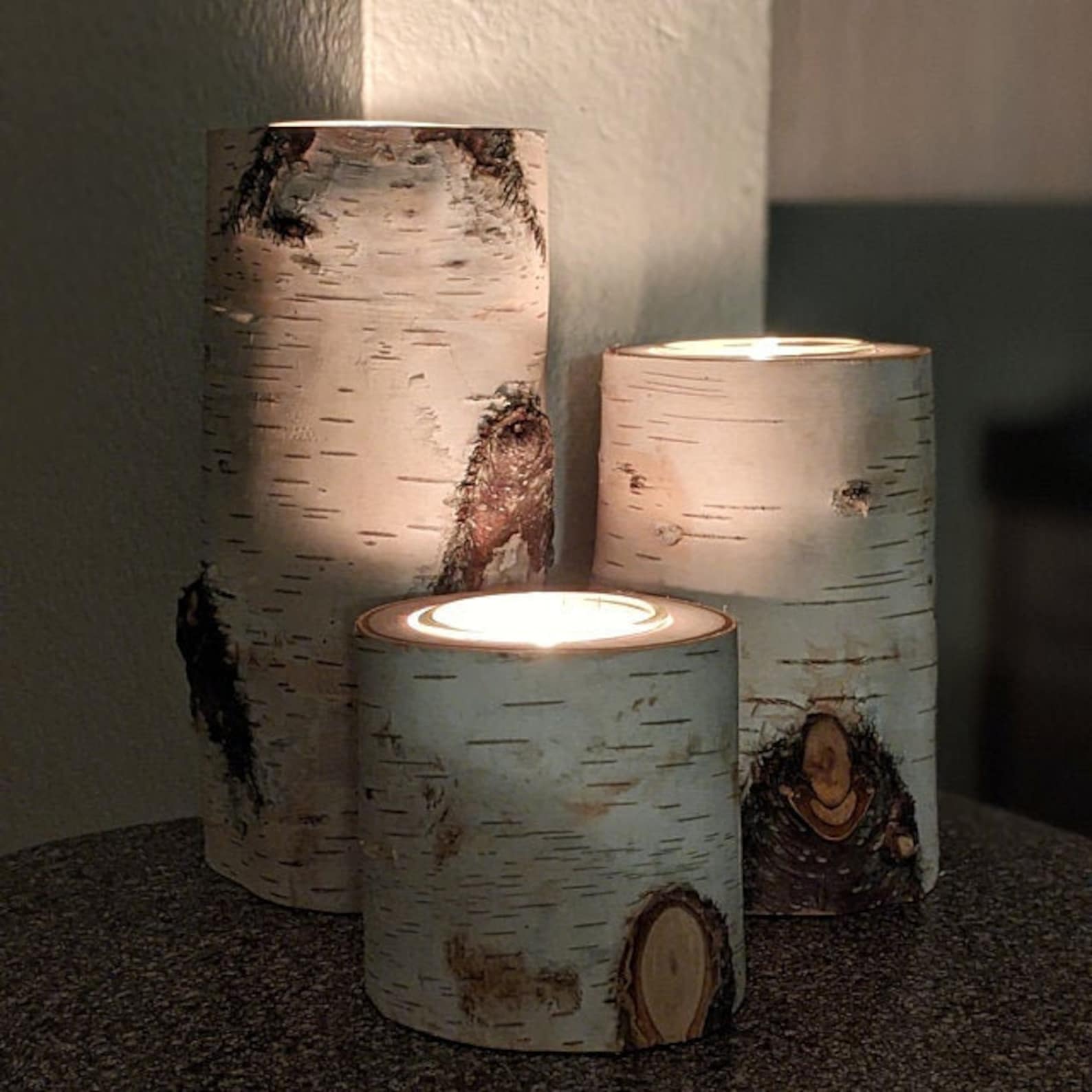 3 Tall Birch Candle holders Birch tree candles Birch logs Etsy