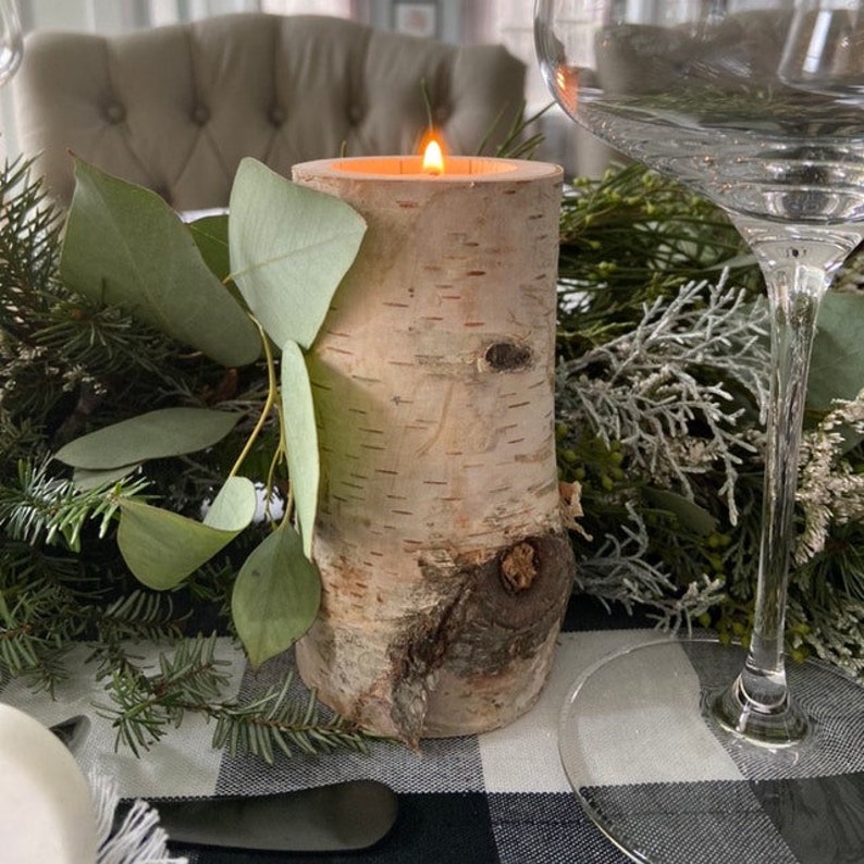 3 Tall Birch Candle Holders Birch Tree Candles Birch Logs Etsy