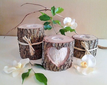 Oak tree candle set - Rustic candle set  - Wedding candles - Tree branch candle - Anniversary candle - Heart candle - Unity - Birch candle