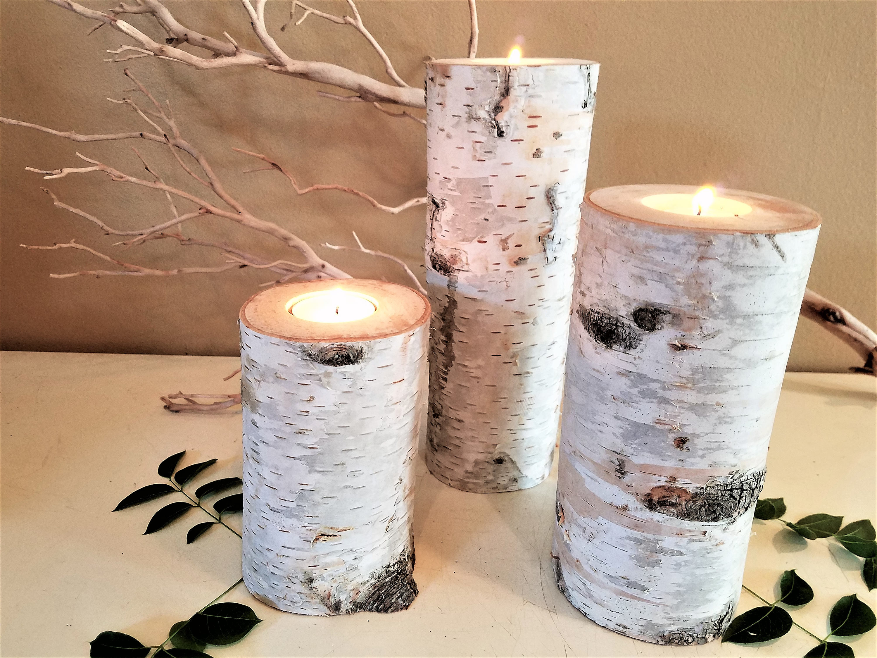 3 Tall Birch Candle holders Birch tree candles Birch logs Etsy
