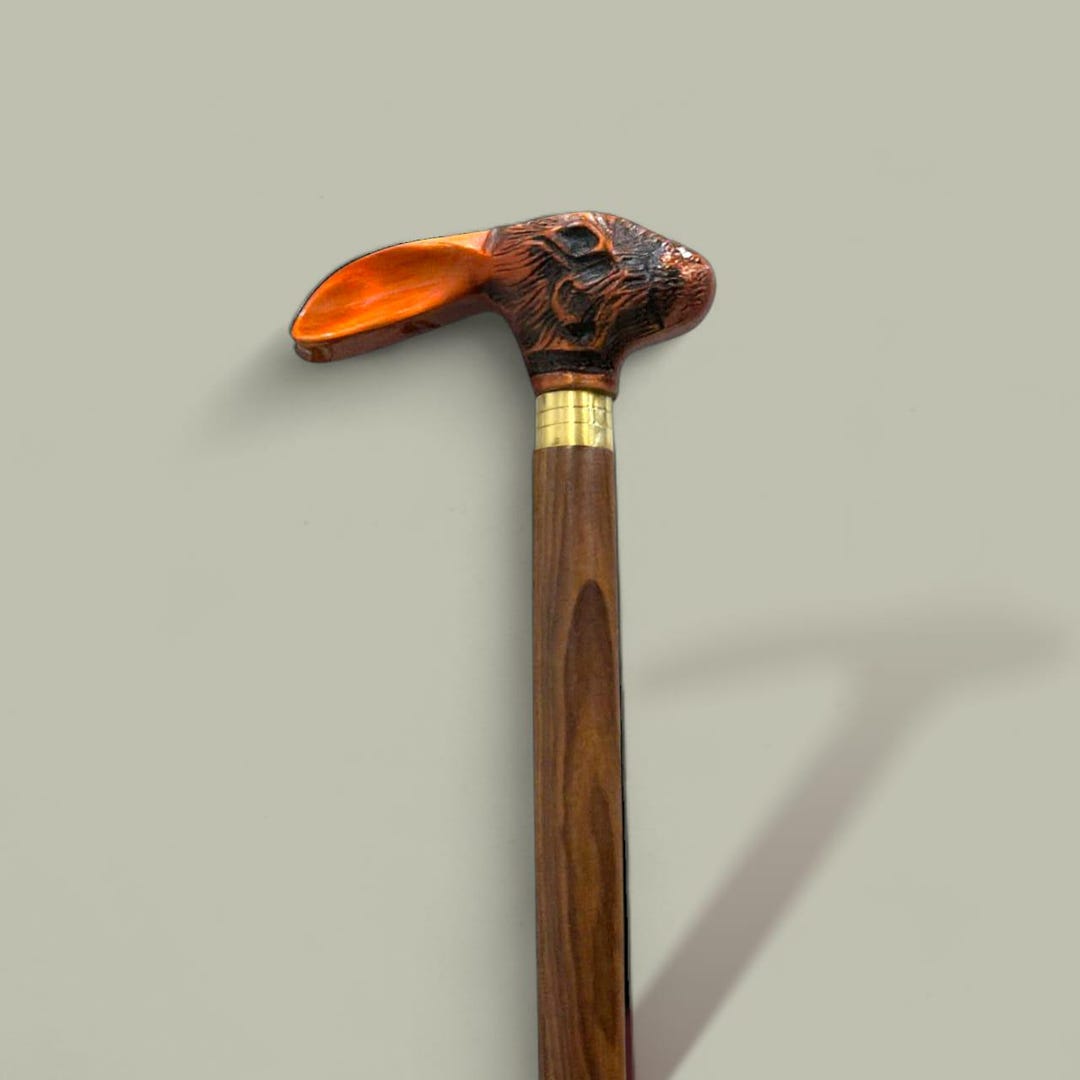 Hand Carved Rabbit Wooden Walking Stick, Antique Style Gentleman Cane ...
