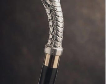 Cobra Head Walking Cane: Silver Snake Handle, Wooden Shaft, Vintage Style Accessory