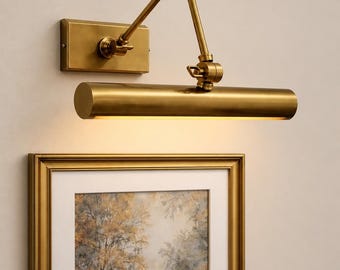 Luminária de parede ajustável em latão para quadros, luminária antiga para exibição de arte, iluminação vintage para molduras de pinturas.