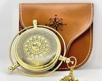 Bússola de Sol Vintage em Latão com Estojo de Couro – Ferramenta de Navegação Náutica