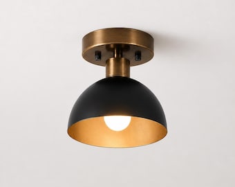 Luminária de teto em formato de cúpula, estilo moderno de meados do século XX, em latão – Luminária com cúpula preta