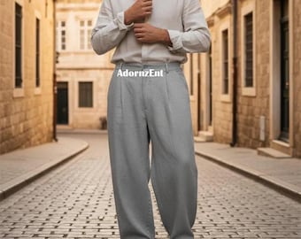 Pantalones anchos de lino para hombre: pantalones holgados de algodón y cáñamo