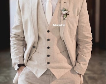 Traje de lino para hombre para boda en la playa/traje informal de verano para padrinos de boda