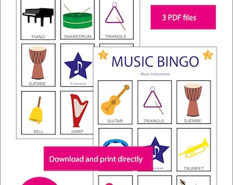 Music instrument Bingo – PDF learning game for children | Music Bingo | Music lesson & party | English