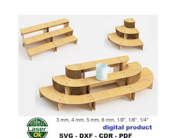 Laser Cut Three-Level Trading Shelf - Market Portable Display Stand - Modular Showcase DIY Digital files