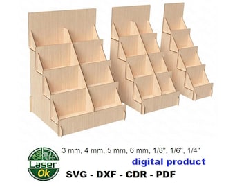 Laser cut Sticker Display Stand 3 sizes, Brochure Holder, Craft Fair Countertop Shelf, digital files