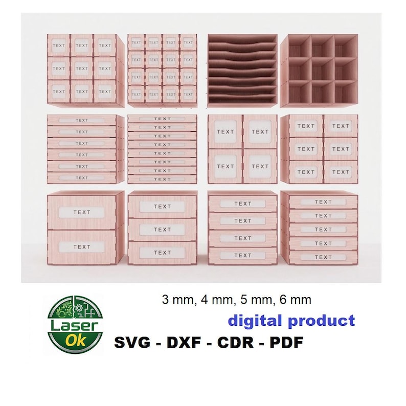 Laser Cut Storage Drawers 12 Boxes SVG | Desk Craft Organizer Files - Etsy