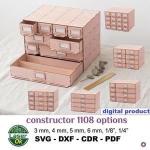 Laser cut files Constructor Storage Box with Drawers, Custom Desktop Organizer, digital templates