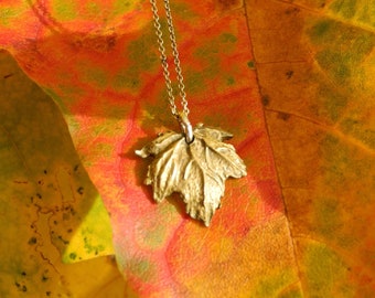 Maple Leaf Necklace - Cast Brass Pendant with Gold plated Silver Chain - Bridesmaid Jewelry - Love Necklace