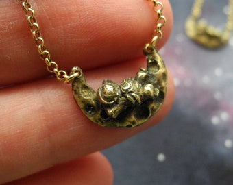 I need space - brass pendant - gold plated silver chain - moon necklace - galaxy necklace - space jewelry - miniature jewelry