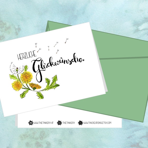 Herzliche Glückwunsche - Löwenzahnkarte - Universelle Glückwunschkarte - Geburtstagskarte - florale Karte - Recyclingpapier