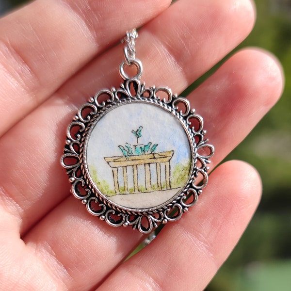 Brandenburg Gate Miniature Watercolor Necklace