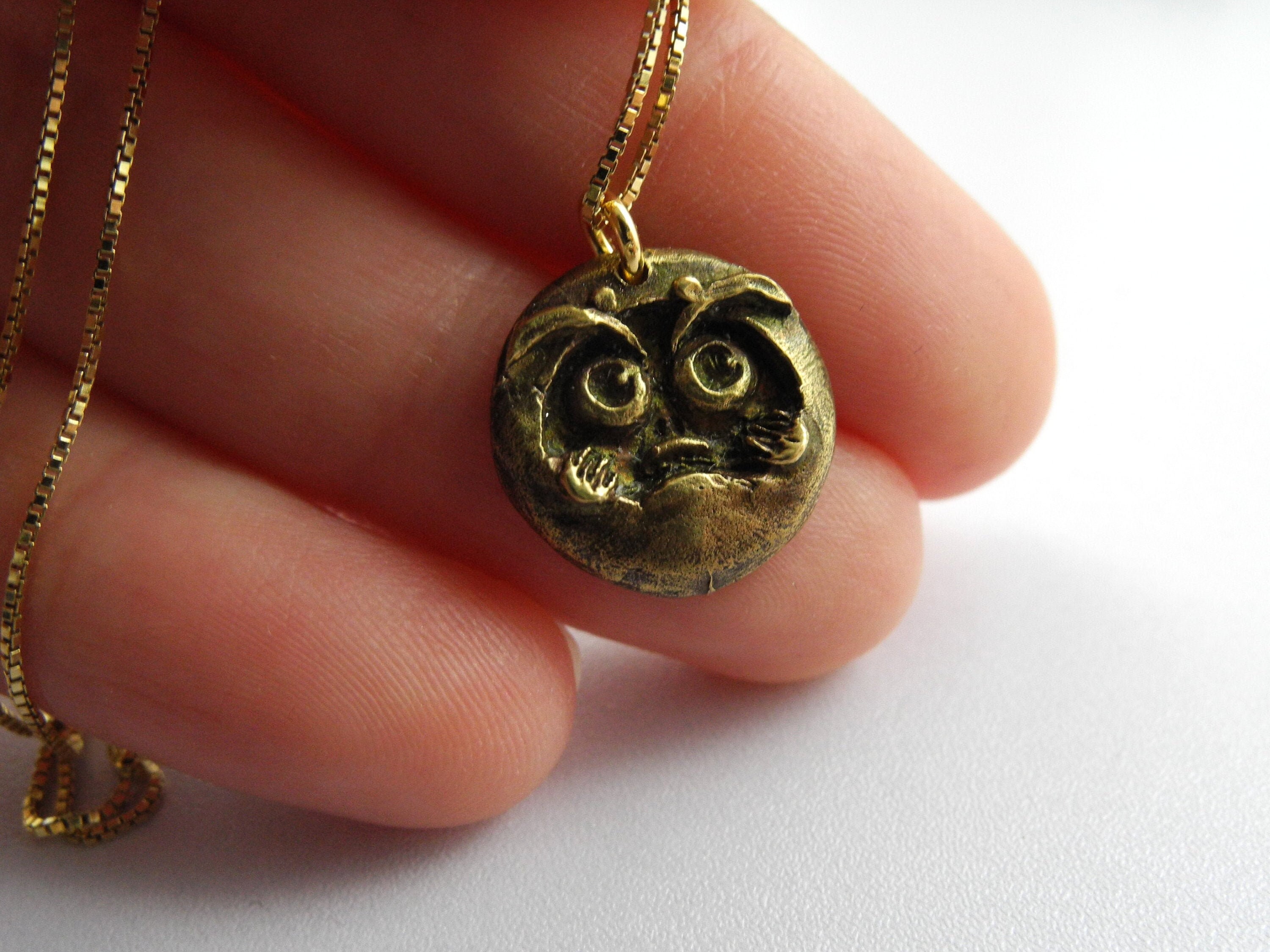 Daruma - Cast Brass Pendant with Gold plated Silver Chain – Good Luck Jewelry - Japanese Necklace - Good Luck charm - Well Wishes