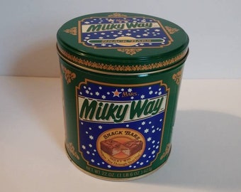 Tin Box Vintage Milky Way Advertising Graphic Design Cookie Tin Holiday Candy Kitchen Decor Typography Keepsake Home Decor Americana