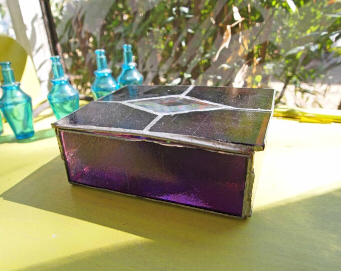 Glass Box Keepsake Box Stained Glass Box Purple Home Decor Etsy