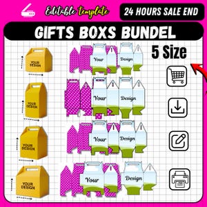 Editable Gable Box Template Bundle 5 Sizes For Small Business Packaging | PDF Files