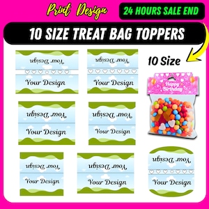 Editable Treat Bag Toppers Template Bundles  – Customizable Party Topper