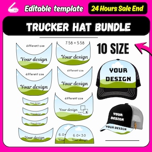 Plantilla definitiva para gorra de camionero / Paquete de diseño de gorras en formato SVG editable para Canva