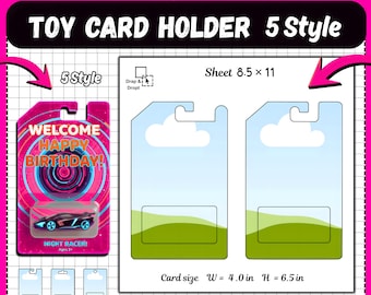 Plantilla de soporte de embalaje de automóvil de juguete editable / Tarjetas de soporte de exhibición de mini vehículos DIY 5 estilos.
